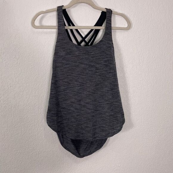 Lululemon Heathered Grey w/ Black Strappy Back Free To Be Wild Rank Top - Picture 1 of 5